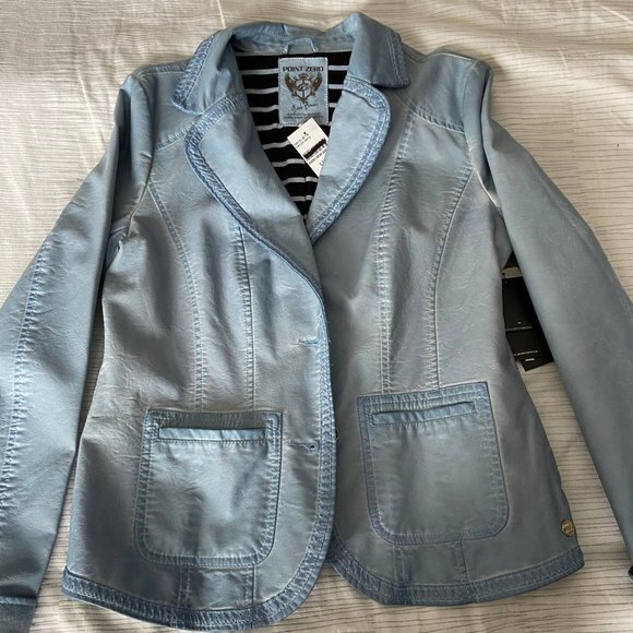 Point Zero Vegan Leather Jacket Sky Blue Size L NWT - Picture 11 of 16
